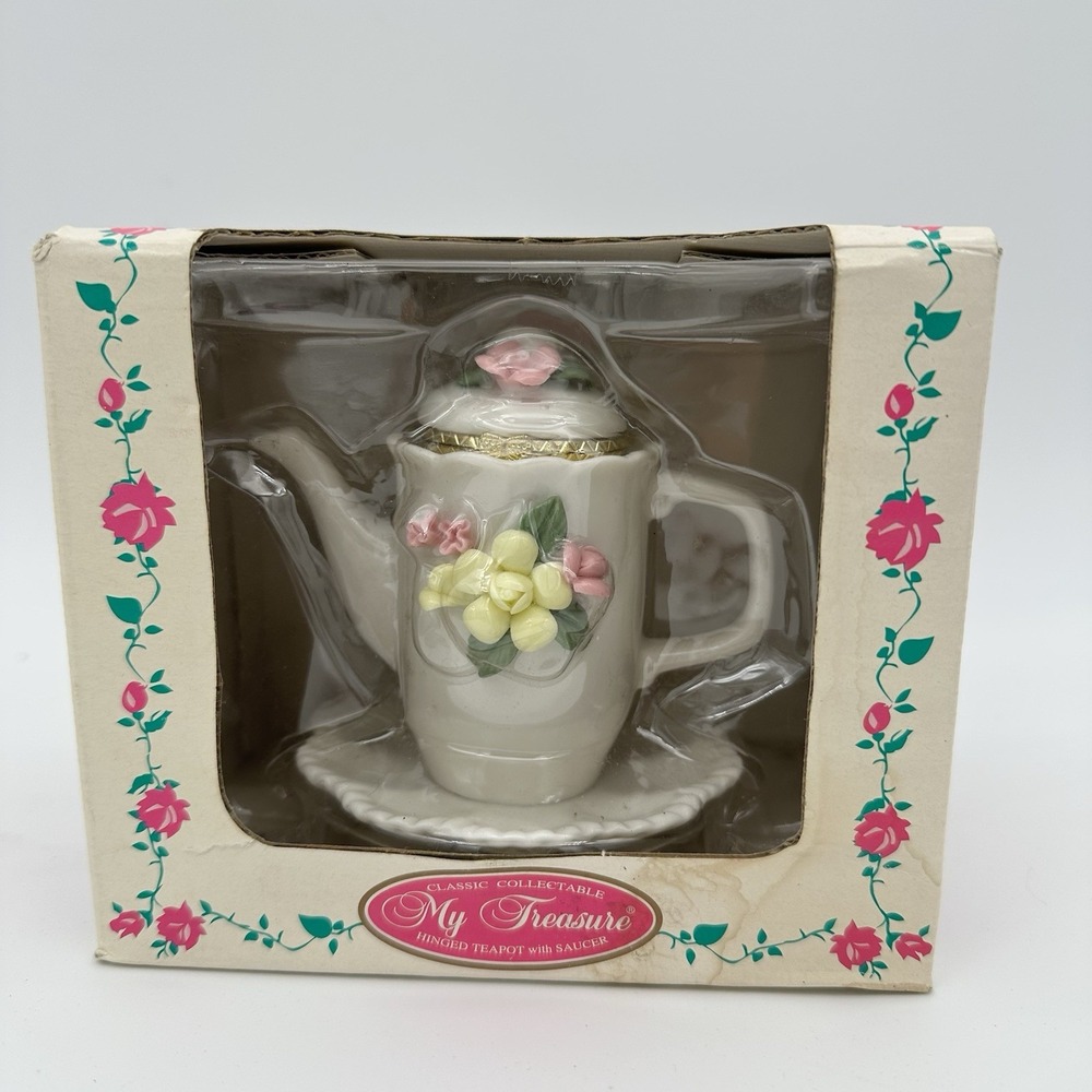 NOS Vintage‎ My treasures Hinged Teapot with Saucer Flower Style